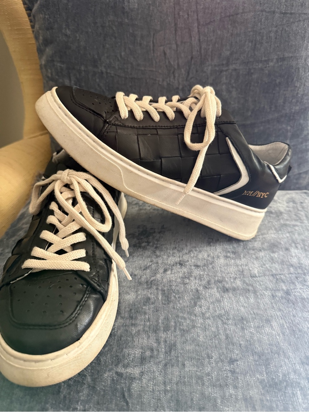 Miz Mooz Black Leather Low-Top Sneakers with Cream Laces